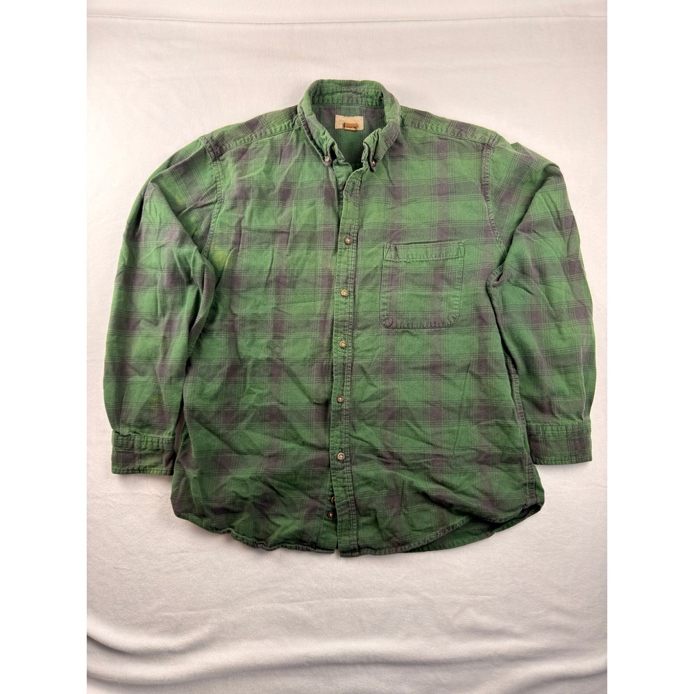 Vintage Worn Gorpcore Mens Hunter Green Plaid Flannel Shirt L 42/44 Long Sleeve